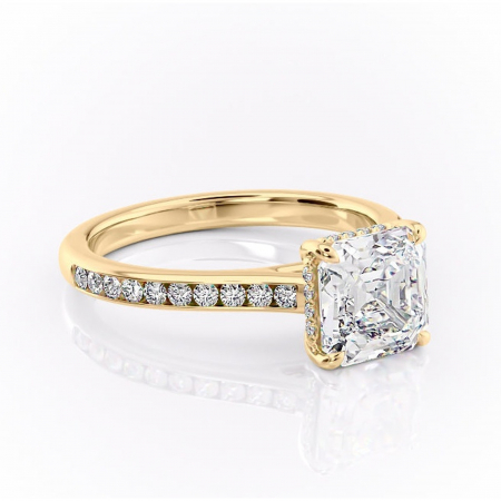 18K - Inel de logodnă Perla din aur Galben 18kt cu moissanite tăietură asscher – Montură cu canal rafinată pentru profil înalt | Personalizează și configurează gratuit online