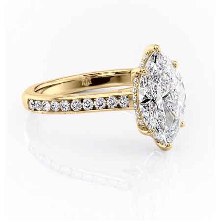Marquise - Inel de logodnă Perla din aur Galben 18kt cu moissanite tăietură marquise – Montură cu canal rafinată pentru profil înalt | Personalizează și configurează gratuit online