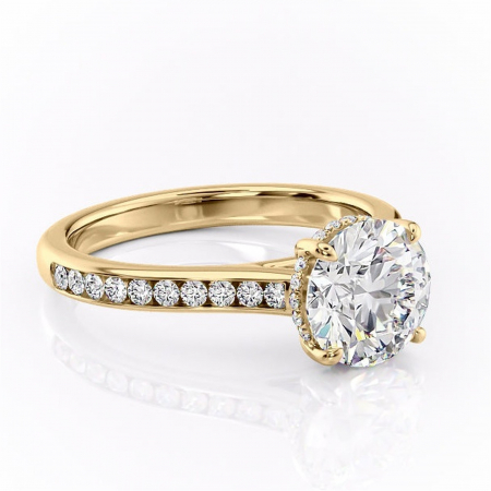 Aur galben - Inel de logodnă Perla din aur Galben 14kt cu moissanite tăietură rotundă – Montură cu canal rafinată pentru profil înalt | Personalizează și configurează gratuit online