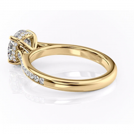 Inel de logodnă Perla din aur Galben 14kt cu moissanite tăietură rotundă – Montură cu canal rafinată pentru profil înalt | Personalizează și configurează gratuit online [4]