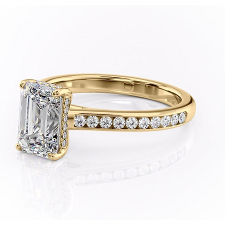 Inel de logodnă Perla din aur Galben 14kt cu moissanite tăietură smarald – Montură cu canal rafinată pentru profil înalt | Personalizează și configurează gratuit online [6]