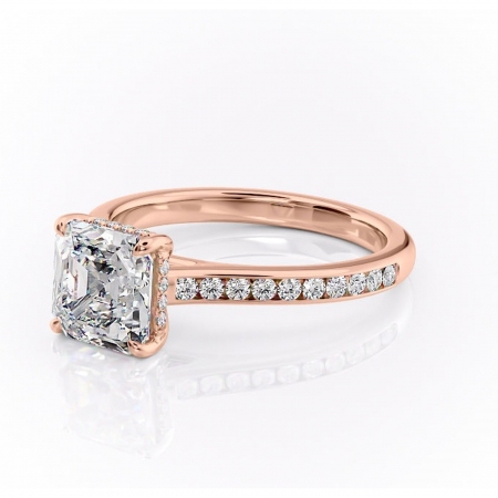 Inel de logodnă Perla din aur Rose 14kt cu moissanite tăietură asscher – Montură cu canal rafinată pentru profil înalt | Personalizează și configurează gratuit online [6]
