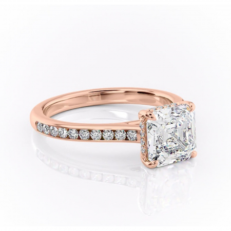 18K - Inel de logodnă Perla din aur Rose 18kt cu moissanite tăietură asscher – Montură cu canal rafinată pentru profil înalt | Personalizează și configurează gratuit online