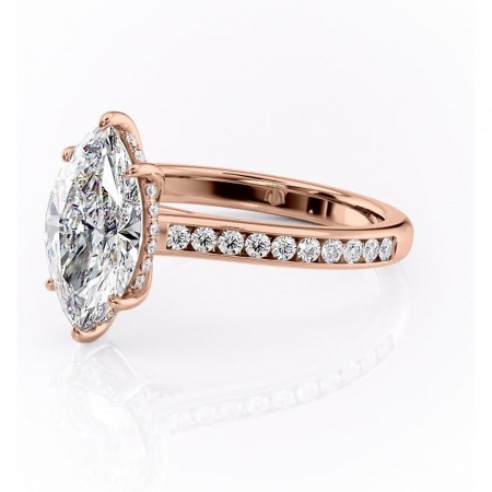 Inel de logodnă Perla din aur Rose 14kt cu moissanite tăietură marquise – Montură cu canal rafinată pentru profil înalt | Personalizează și configurează gratuit online [6]