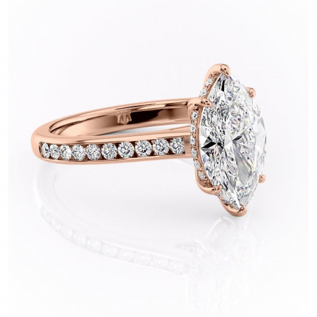 14K - Inel de logodnă Perla din aur Rose 14kt cu moissanite tăietură marquise – Montură cu canal rafinată pentru profil înalt | Personalizează și configurează gratuit online