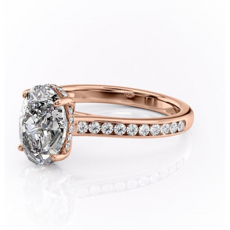 Inel de logodnă Perla din aur Rose 14kt cu moissanite tăietură ovală – Montură cu canal rafinată pentru profil înalt | Personalizează și configurează gratuit online [6]