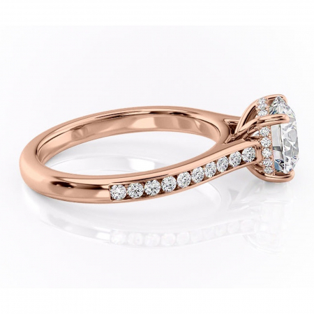 Inel de logodnă Perla din aur Rose 14kt cu moissanite tăietură rotundă – Montură cu canal rafinată pentru profil înalt | Personalizează și configurează gratuit online [1]