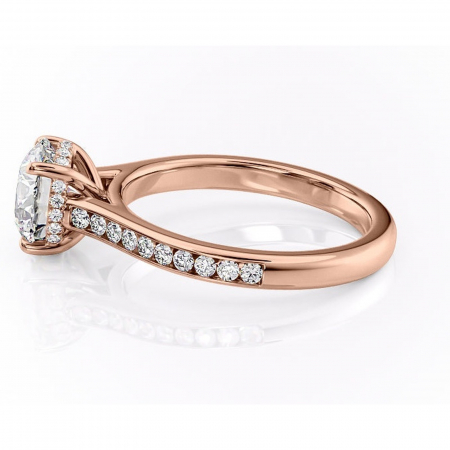Inel de logodnă Perla din aur Rose 14kt cu moissanite tăietură rotundă – Montură cu canal rafinată pentru profil înalt | Personalizează și configurează gratuit online [5]
