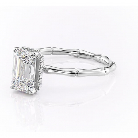 Inel de logodnă Poppy din aur Alb 14kt cu moissanite tăietură smarald – Solitar rafinată pentru profil înalt | Personalizează și configurează gratuit online [6]