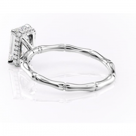 Inel de logodnă Poppy din aur Alb 14kt cu moissanite tăietură smarald – Solitar rafinată pentru profil înalt | Personalizează și configurează gratuit online [4]