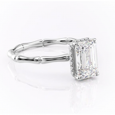 18K - Inel de logodnă Poppy din aur Alb 18kt cu moissanite tăietură smarald – Solitar rafinată pentru profil înalt | Personalizează și configurează gratuit online