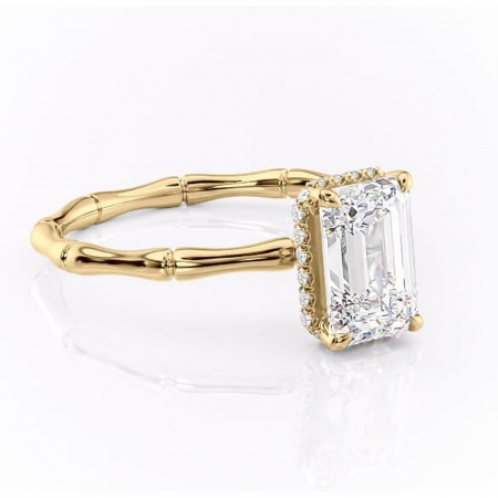 Aur galben - Inel de logodnă Poppy din aur Galben 18kt cu moissanite tăietură smarald – Solitar rafinată pentru profil înalt | Personalizează și configurează gratuit online