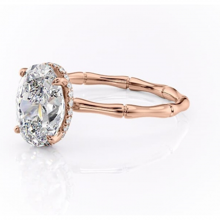 Inel de logodnă Poppy din aur Rose 14kt cu moissanite tăietură ovală – Solitar rafinată pentru profil înalt | Personalizează și configurează gratuit online [6]