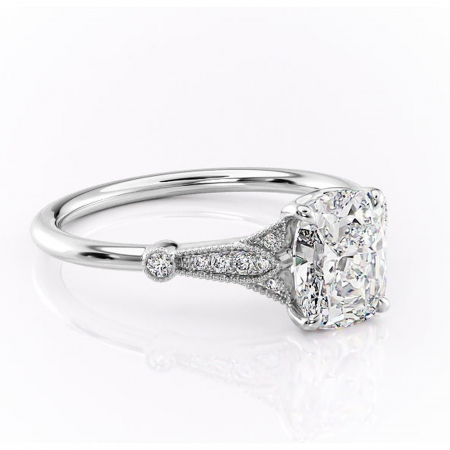 Pernă alungită - Inel de logodnă Quartzelle din aur Alb 14kt cu moissanite tăietură asscher – Pietre laterale rafinată pentru profil înalt | Personalizează și configurează gratuit online