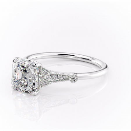 Inel de logodnă Quartzelle din aur Alb 14kt cu moissanite tăietură asscher – Pietre laterale rafinată pentru profil înalt | Personalizează și configurează gratuit online [6]