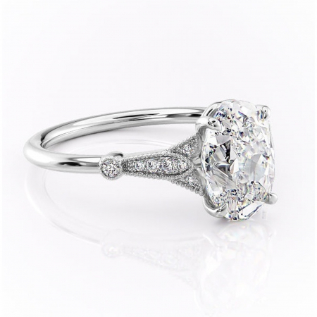 Ovală - Inel de logodnă Quartzelle din aur Alb 14kt cu moissanite tăietură ovală – Pietre laterale rafinată pentru profil înalt | Personalizează și configurează gratuit online