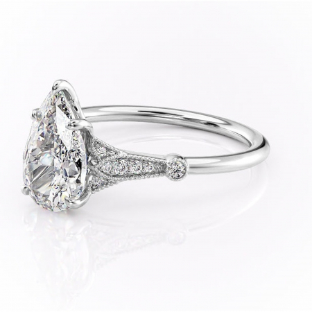 Inel de logodnă Quartzelle din aur Alb 14kt cu moissanite tăietură pară – Pietre laterale rafinată pentru profil înalt | Personalizează și configurează gratuit online [6]