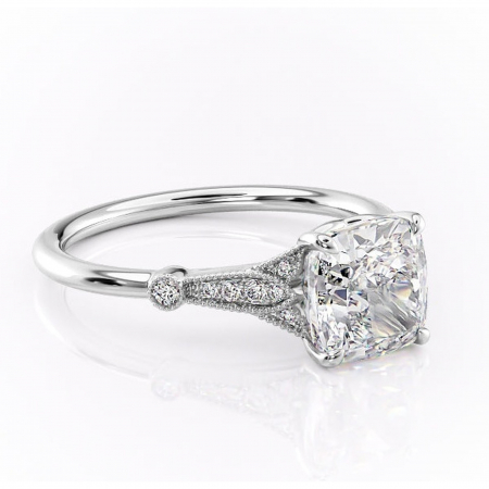 Pernă - Inel de logodnă Quartzelle din aur Alb 14kt cu moissanite tăietură pernă – Pietre laterale rafinată pentru profil înalt | Personalizează și configurează gratuit online