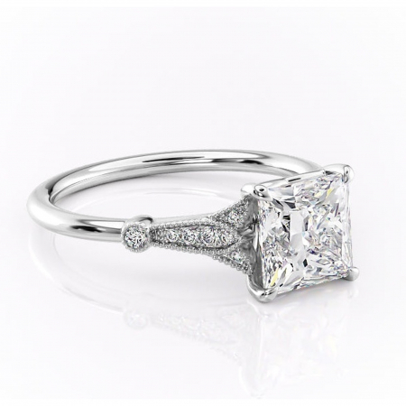 Princess - Inel de logodnă Quartzelle din aur Alb 14kt cu moissanite tăietură princess – Pietre laterale rafinată pentru profil înalt | Personalizează și configurează gratuit online