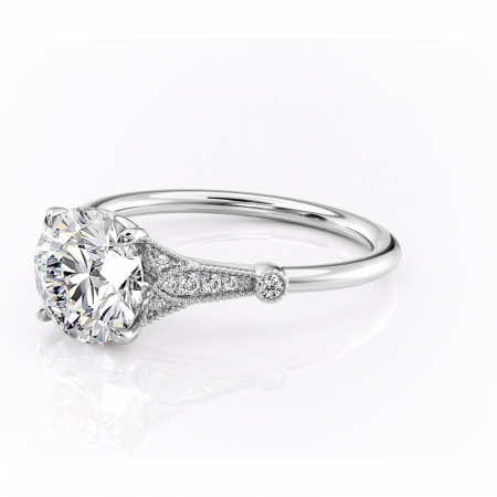 Inel de logodnă Quartzelle din aur Alb 14kt cu moissanite tăietură rotundă – Pietre laterale rafinată pentru profil înalt | Personalizează și configurează gratuit online [6]