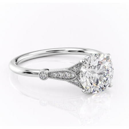 Accent - Inel de logodnă Quartzelle din aur Alb 14kt cu moissanite tăietură rotundă – Pietre laterale rafinată pentru profil înalt | Personalizează și configurează gratuit online