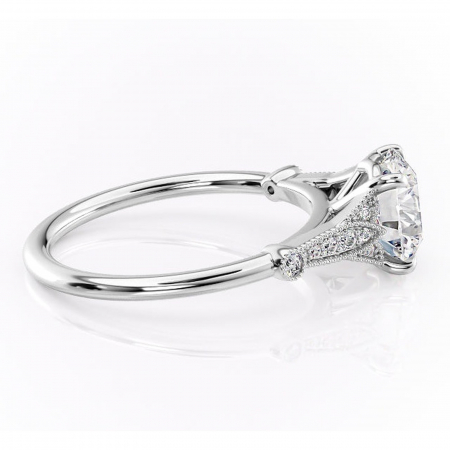 Inel de logodnă Quartzelle din aur Alb 14kt cu moissanite tăietură rotundă – Pietre laterale rafinată pentru profil înalt | Personalizează și configurează gratuit online [1]