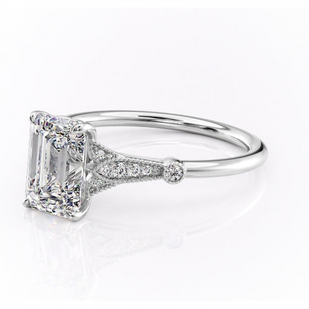 Inel de logodnă Quartzelle din aur Alb 14kt cu moissanite tăietură smarald – Pietre laterale rafinată pentru profil înalt | Personalizează și configurează gratuit online [6]