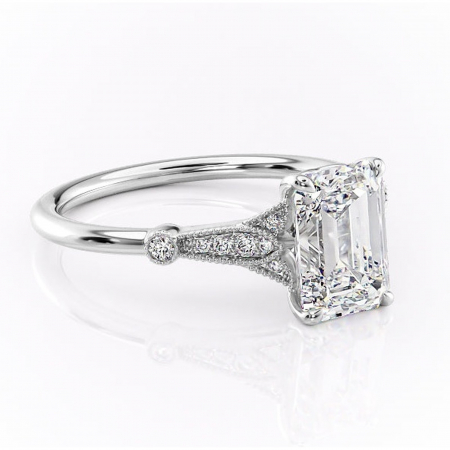 Smarald - Inel de logodnă Quartzelle din aur Alb 14kt cu moissanite tăietură smarald – Pietre laterale rafinată pentru profil înalt | Personalizează și configurează gratuit online