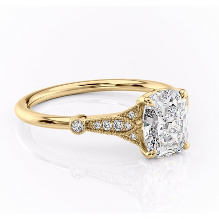 Aur galben - Inel de logodnă Quartzelle din aur Galben 14kt cu moissanite tăietură asscher – Pietre laterale rafinată pentru profil înalt | Personalizează și configurează gratuit online