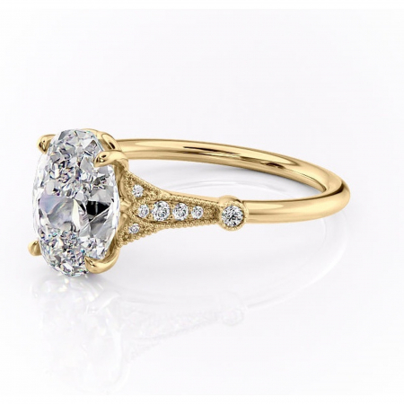 Inel de logodnă Quartzelle din aur Galben 14kt cu moissanite tăietură ovală – Pietre laterale rafinată pentru profil înalt | Personalizează și configurează gratuit online [6]