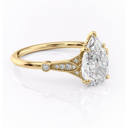 Aur galben - Inel de logodnă Quartzelle din aur Galben 18kt cu moissanite tăietură pară – Pietre laterale rafinată pentru profil înalt | Personalizează și configurează gratuit online