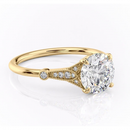 Aur galben - Inel de logodnă Quartzelle din aur Galben 14kt cu moissanite tăietură rotundă – Pietre laterale rafinată pentru profil înalt | Personalizează și configurează gratuit online