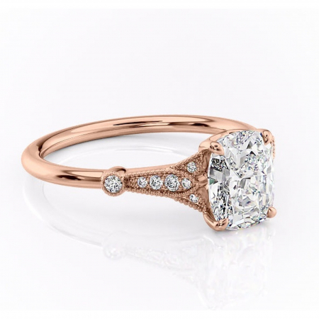 Pernă alungită - Inel de logodnă Quartzelle din aur Rose 14kt cu moissanite tăietură asscher – Pietre laterale rafinată pentru profil înalt | Personalizează și configurează gratuit online