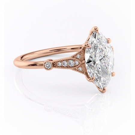 Marquise - Inel de logodnă Quartzelle din aur Rose 18kt cu moissanite tăietură marquise – Pietre laterale rafinată pentru profil înalt | Personalizează și configurează gratuit online