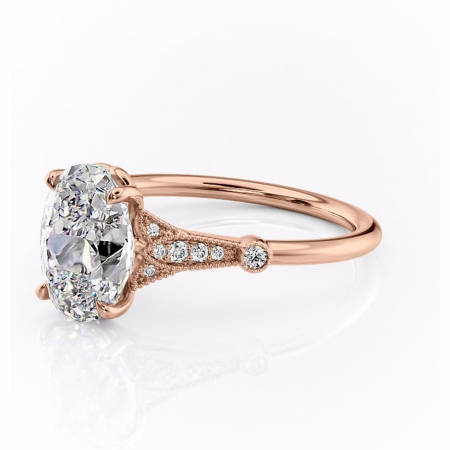 Inel de logodnă Quartzelle din aur Rose 14kt cu moissanite tăietură ovală – Pietre laterale rafinată pentru profil înalt | Personalizează și configurează gratuit online [6]