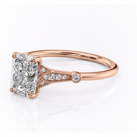 Inel de logodnă Quartzelle din aur Rose 14kt cu moissanite tăietură radiantă – Pietre laterale rafinată pentru profil înalt | Personalizează și configurează gratuit online [6]