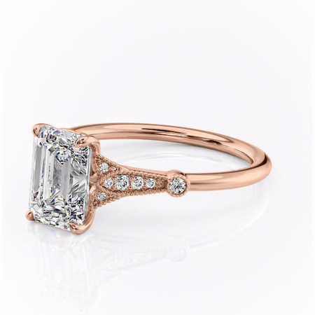 Inel de logodnă Quartzelle din aur Rose 14kt cu moissanite tăietură smarald – Pietre laterale rafinată pentru profil înalt | Personalizează și configurează gratuit online [6]