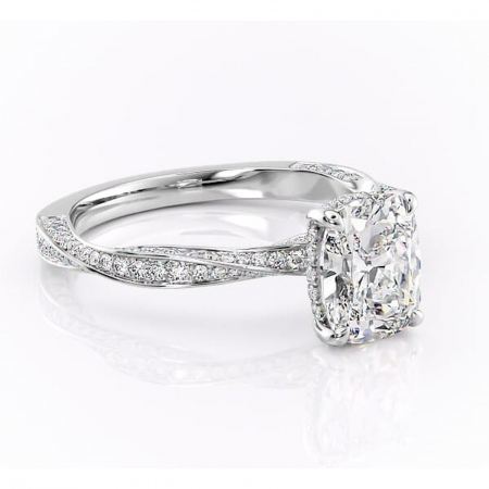 Pernă alungită - Inel de logodnă Rhea din aur Alb 14kt cu moissanite tăietură asscher – Montură pavé rafinată pentru profil înalt | Personalizează și configurează gratuit online