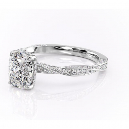 Inel de logodnă Rhea din aur Alb 14kt cu moissanite tăietură asscher – Montură pavé rafinată pentru profil înalt | Personalizează și configurează gratuit online [6]