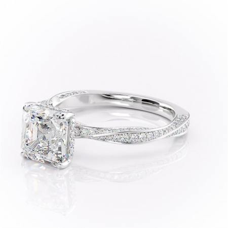 Inel de logodnă Rhea din aur Alb 14kt cu moissanite tăietură asscher – Montură pavé rafinată pentru profil înalt | Personalizează și configurează gratuit online [6]