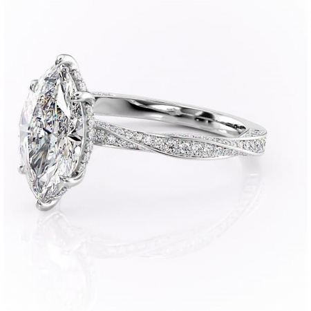 Inel de logodnă Rhea din aur Alb 14kt cu moissanite tăietură marquise – Montură pavé rafinată pentru profil înalt | Personalizează și configurează gratuit online [6]