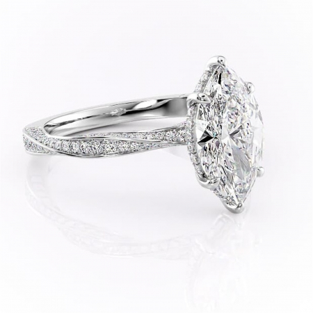 Marquise - Inel de logodnă Rhea din aur Alb 14kt cu moissanite tăietură marquise – Montură pavé rafinată pentru profil înalt | Personalizează și configurează gratuit online