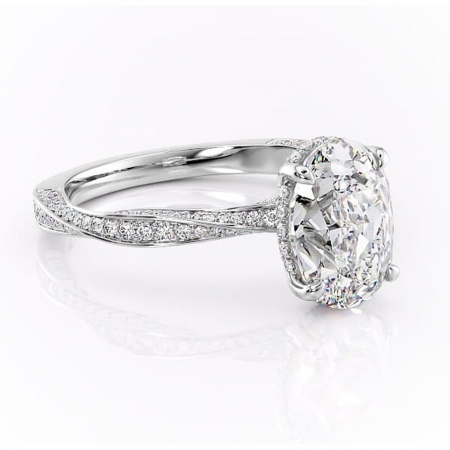 Ovală - Inel de logodnă Rhea din aur Alb 14kt cu moissanite tăietură ovală – Montură pavé rafinată pentru profil înalt | Personalizează și configurează gratuit online