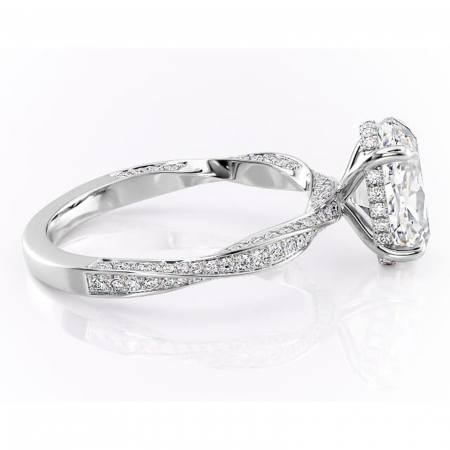 Inel de logodnă Rhea din aur Alb 14kt cu moissanite tăietură ovală – Montură pavé rafinată pentru profil înalt | Personalizează și configurează gratuit online [1]