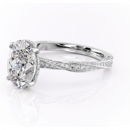 Inel de logodnă Rhea din aur Alb 14kt cu moissanite tăietură ovală – Montură pavé rafinată pentru profil înalt | Personalizează și configurează gratuit online [6]