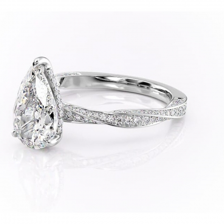 Inel de logodnă Rhea din aur Alb 14kt cu moissanite tăietură pară – Montură pavé rafinată pentru profil înalt | Personalizează și configurează gratuit online [6]