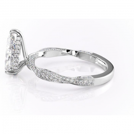 Inel de logodnă Rhea din aur Alb 14kt cu moissanite tăietură pară – Montură pavé rafinată pentru profil înalt | Personalizează și configurează gratuit online [5]