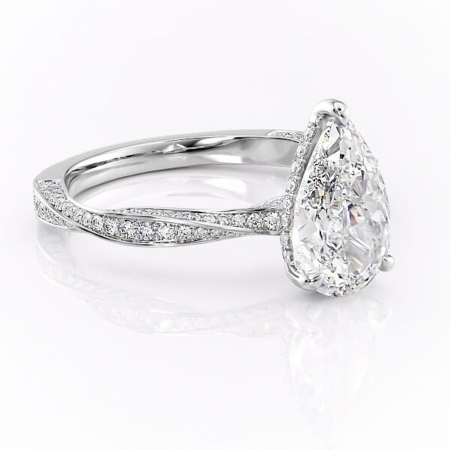 Pară - Inel de logodnă Rhea din aur Alb 14kt cu moissanite tăietură pară – Montură pavé rafinată pentru profil înalt | Personalizează și configurează gratuit online