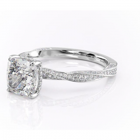 Inel de logodnă Rhea din aur Alb 14kt cu moissanite tăietură pernă – Montură pavé rafinată pentru profil înalt | Personalizează și configurează gratuit online [6]