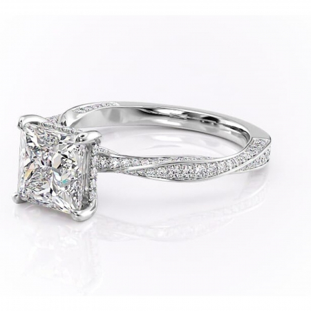 Inel de logodnă Rhea din aur Alb 18kt cu moissanite tăietură princess – Montură pavé rafinată pentru profil înalt | Personalizează și configurează gratuit online [6]